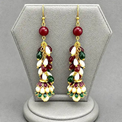 Pearl, Ruby & Emerald Handcrafted Traditional Jhumka Earrings