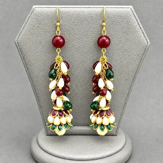 Pearl, Ruby & Emerald Jhumka Earrings – Handcrafted Traditional Design