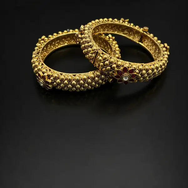 Traditional Brass & copper mix Bangles (kada) Set with Ruby & Kundan Ethnic Jewelry  (size- 2/6)
