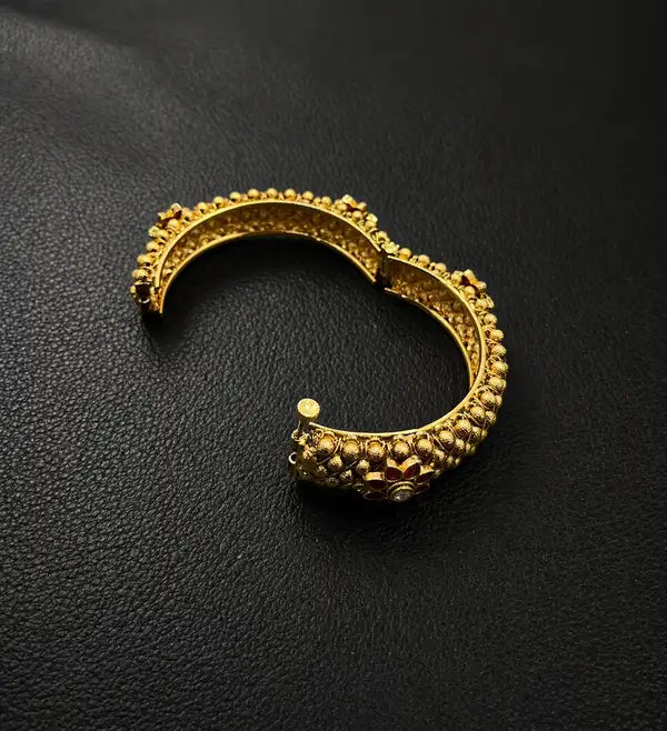 Traditional Brass & copper mix Bangles (kada) Set with Ruby & Kundan Ethnic Jewelry  (size- 2/6)
