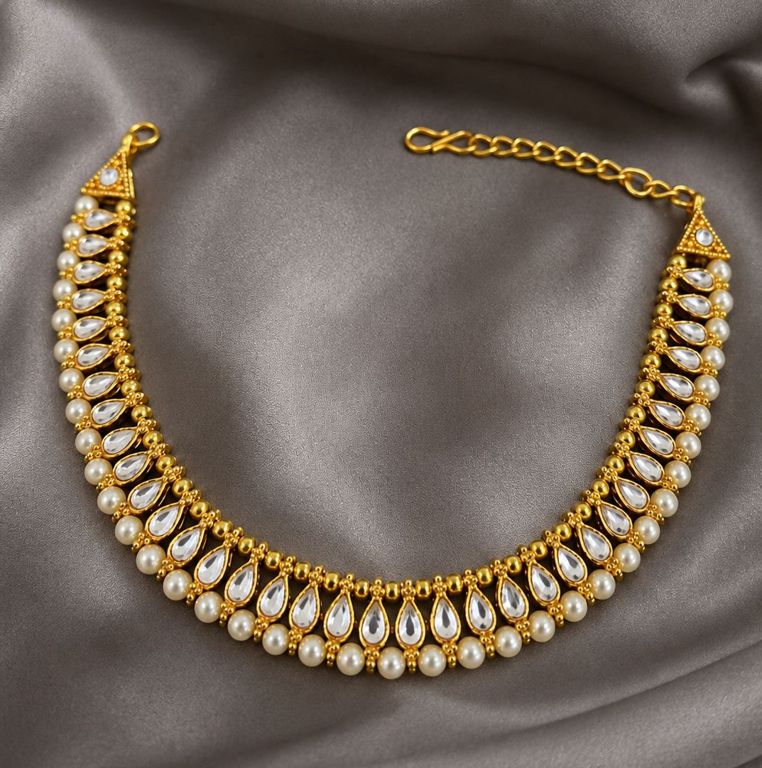 Traditional Golden Pearl n stone Anklet for Women | Bridal Payal with Teardrop Stones | Wedding & Festive Ethnic Foot Jewelry