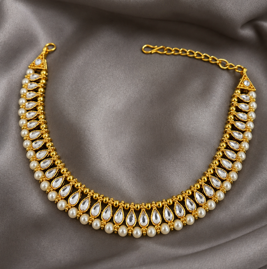 Traditional Golden Pearl n stone Anklet for Women | Bridal Payal with Teardrop Stones | Wedding & Festive Ethnic Foot Jewelry