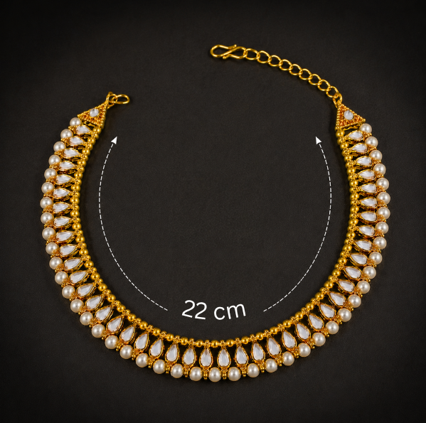 Traditional Golden Pearl n stone Anklet for Women | Bridal Payal with Teardrop Stones | Wedding & Festive Ethnic Foot Jewelry