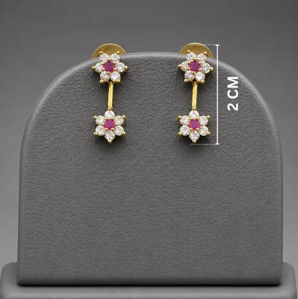 Traditional Ruby Floral Gold Plated Necklace Set for Women | American Diamond (AD) Floral Chain Necklace with Matching Stud Earrings | Elegant and delicate for all occasions