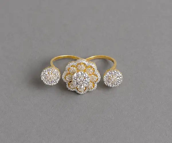 Triple Floral Gold-Plated Two-Finger Ring | AD Cocktail Ring