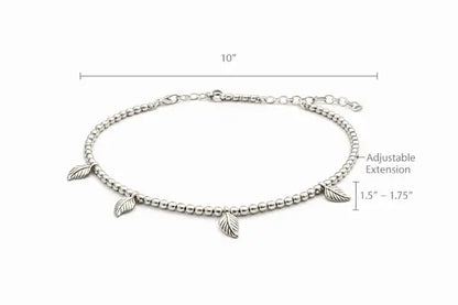 Minimal Oxidized Silver Leaf Charm Anklet (Set of 2)