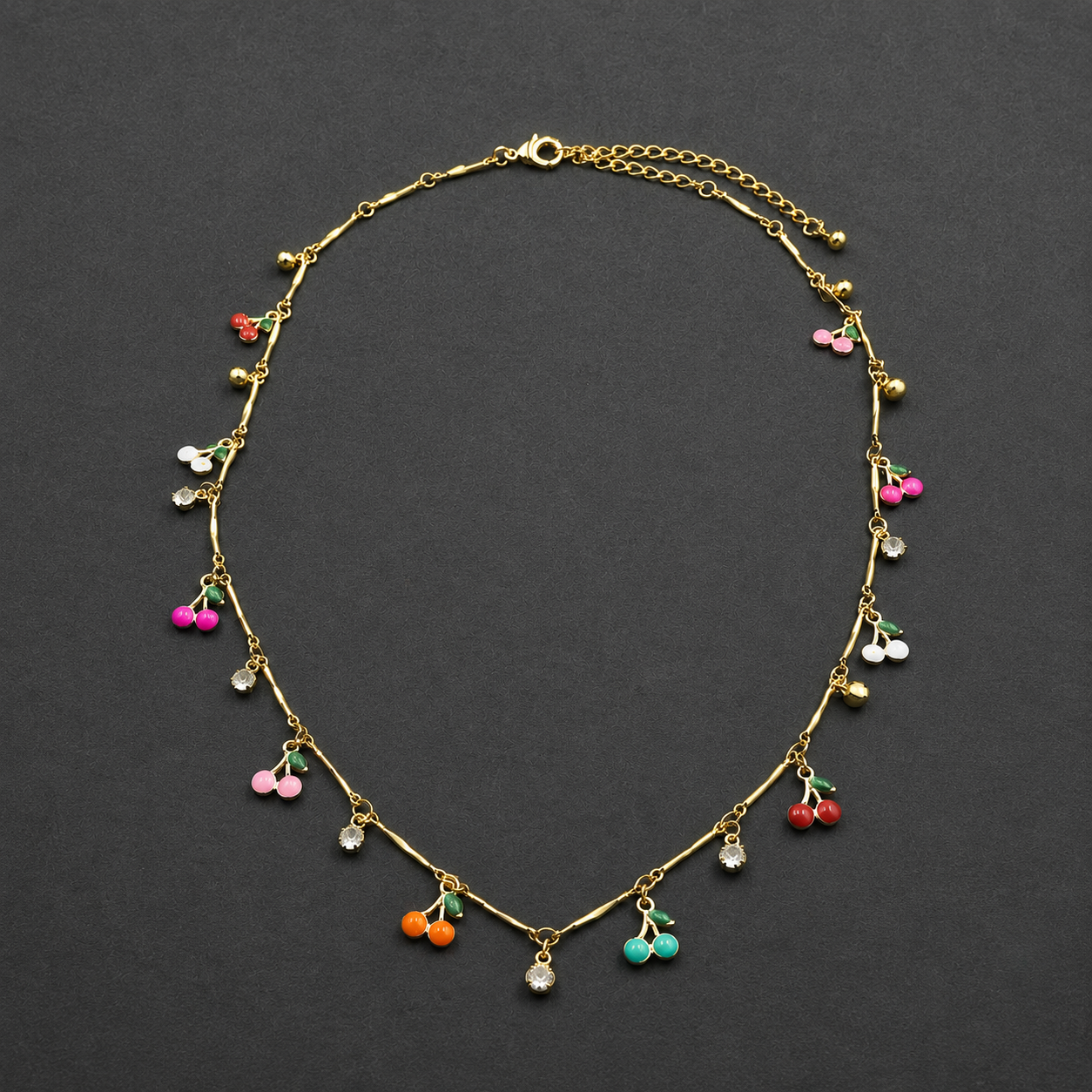 Colorful Cherry Charm Gold Plated Necklace