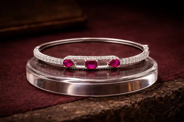 White Gold Finish With Ruby Red Cz Diamond Bracelet