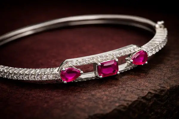 White Gold Finish With Ruby Red Cz Diamond Bracelet