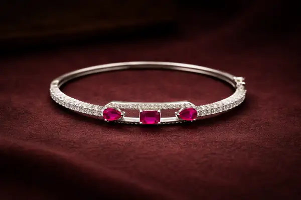 White Gold Finish With Ruby Red Cz Diamond Bracelet