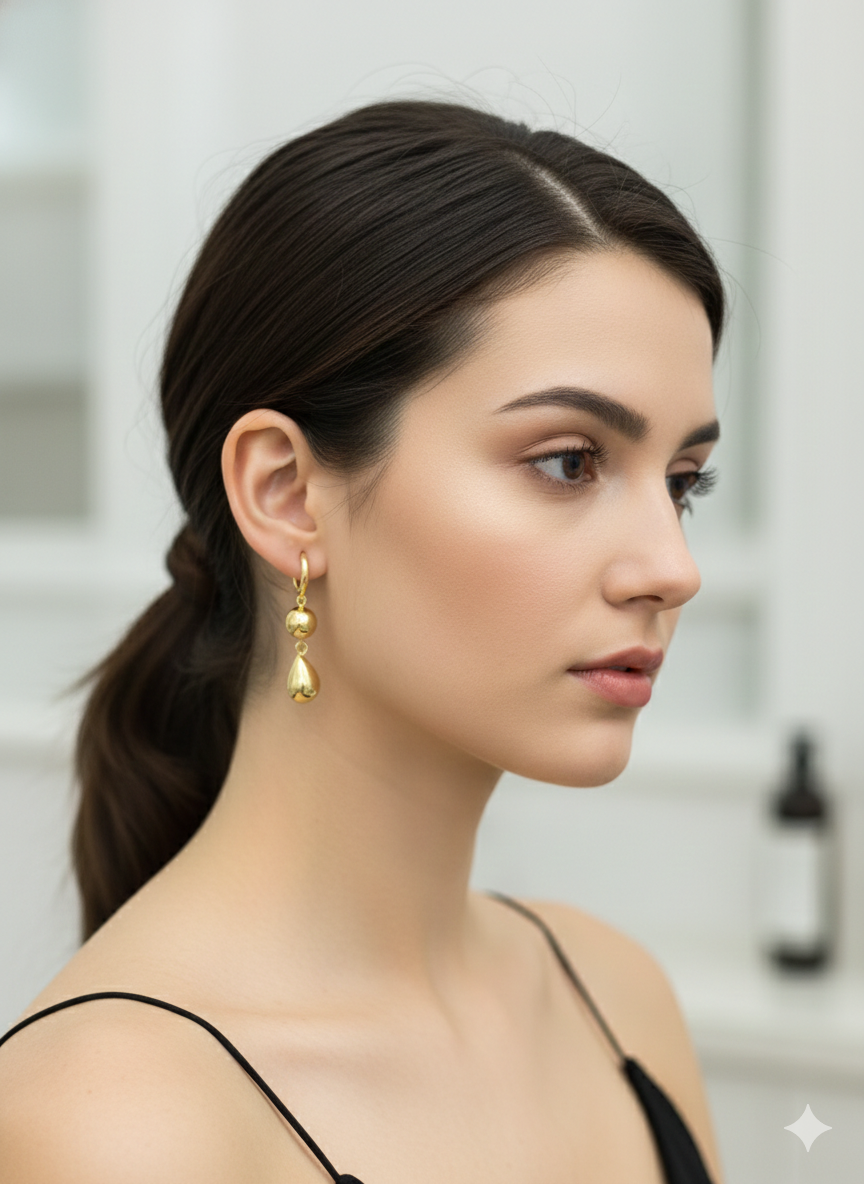 Gold Plated Teardrop And Globe Huggie Earrings