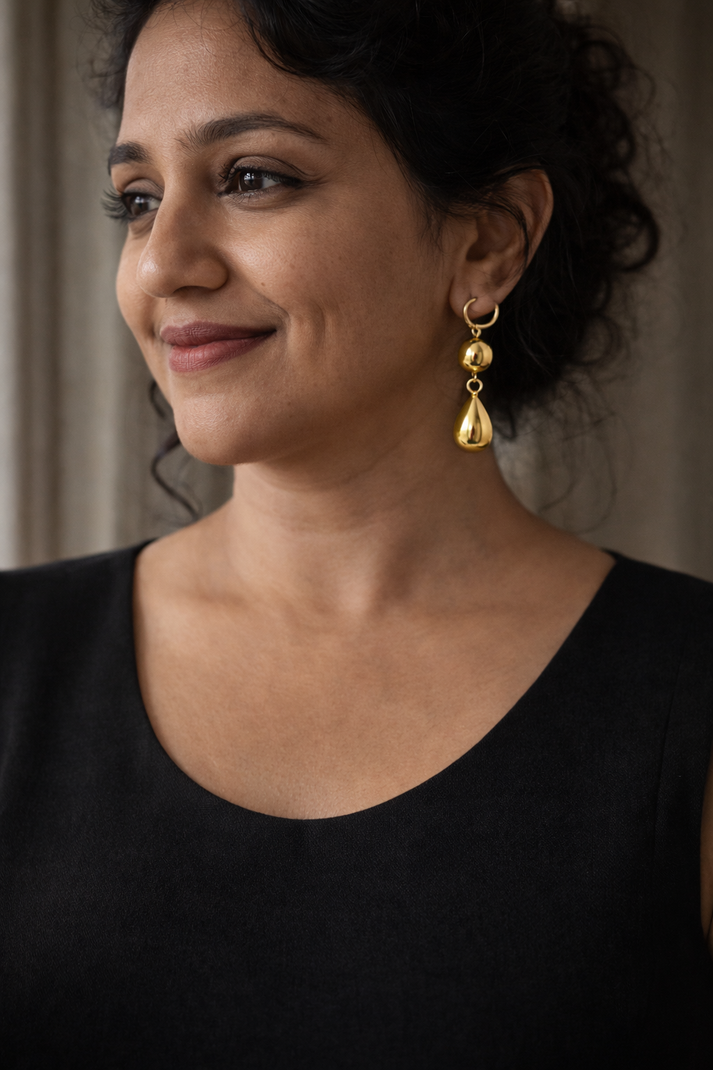 Gold Plated Teardrop And Globe Huggie Earrings