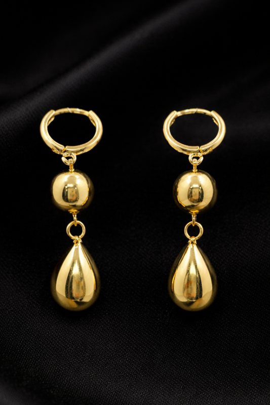 Gold Plated Teardrop And Globe Huggie Earrings