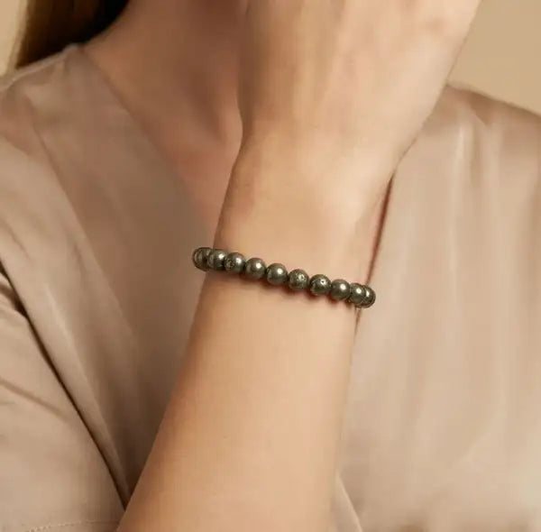 Genuine Pyrite Stone Stretch Bracelet | Confidence & Positive Energy