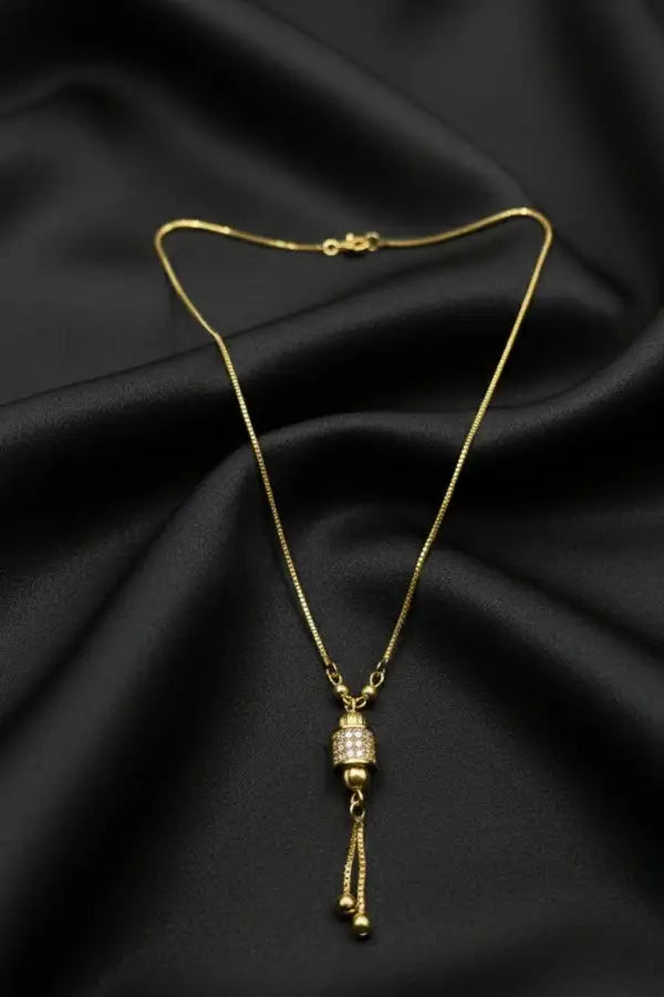 Crystal Cylinder Charm Gold Plated Necklace With Tassel Drop