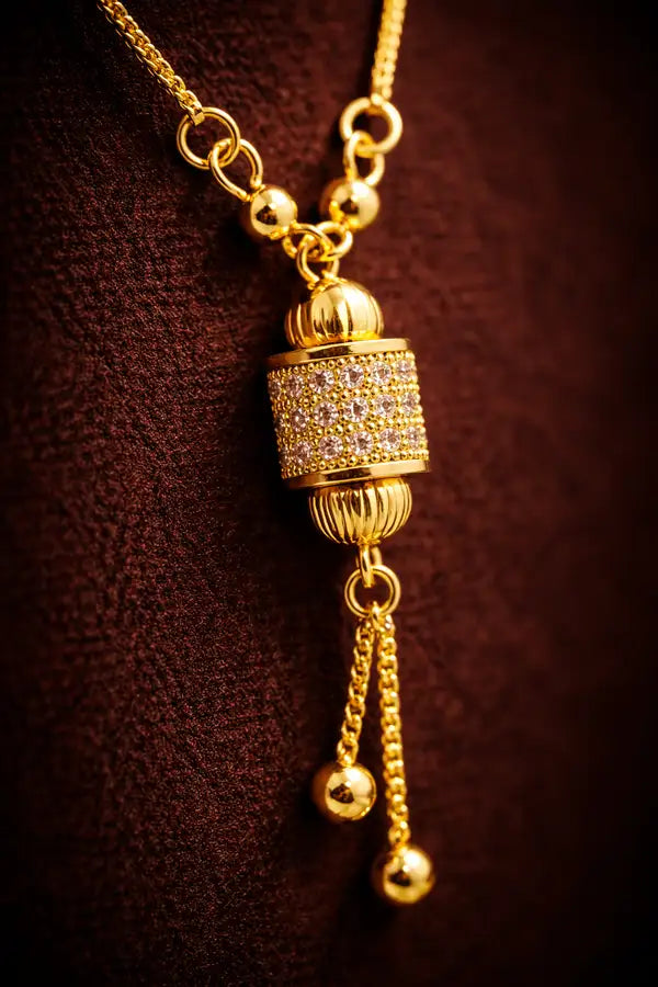 Crystal Cylinder Charm Gold Plated Necklace With Tassel Drop