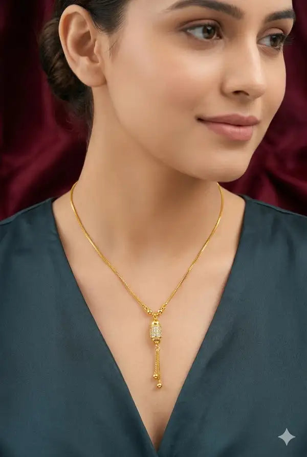 Crystal Cylinder Charm Gold Plated Necklace With Tassel Drop