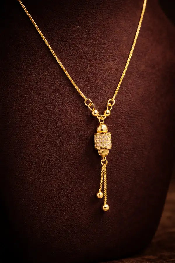 Crystal Cylinder Charm Gold Plated Necklace With Tassel Drop