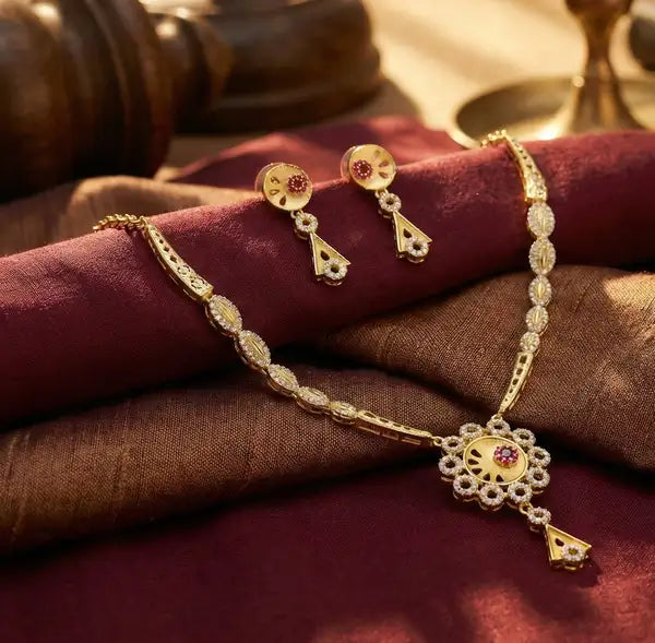 Radiant Circle Cz Gold Plated Necklace And Earrings Set