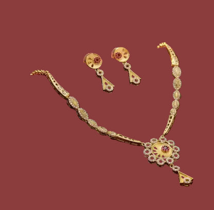 Radiant Circle AD  Gold Plated Necklace & Earrings Set