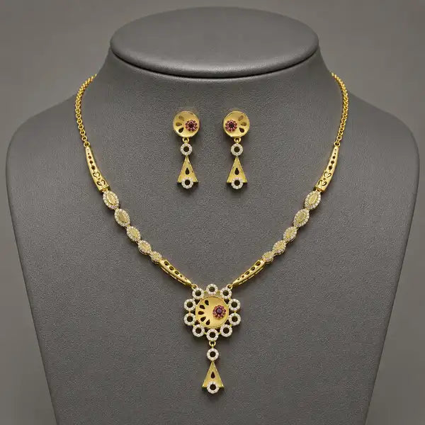 Radiant Circle Cz Gold Plated Necklace And Earrings Set