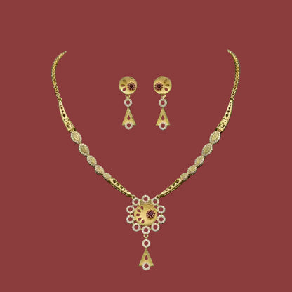 Radiant Circle AD  Gold Plated Necklace & Earrings Set