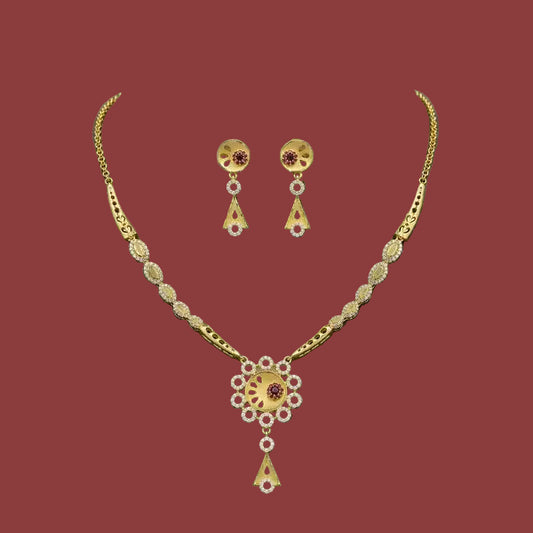 Radiant Circle CZ Gold Plated Necklace & Earrings Set