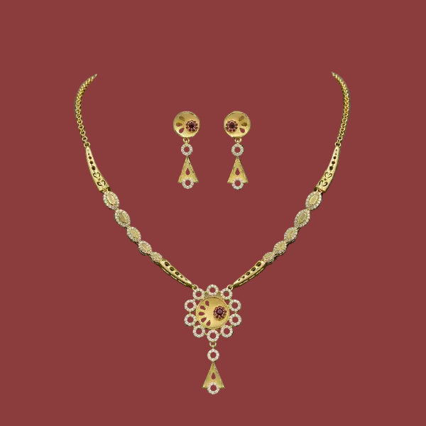Radiant Circle CZ Gold Plated Necklace & Earrings Set