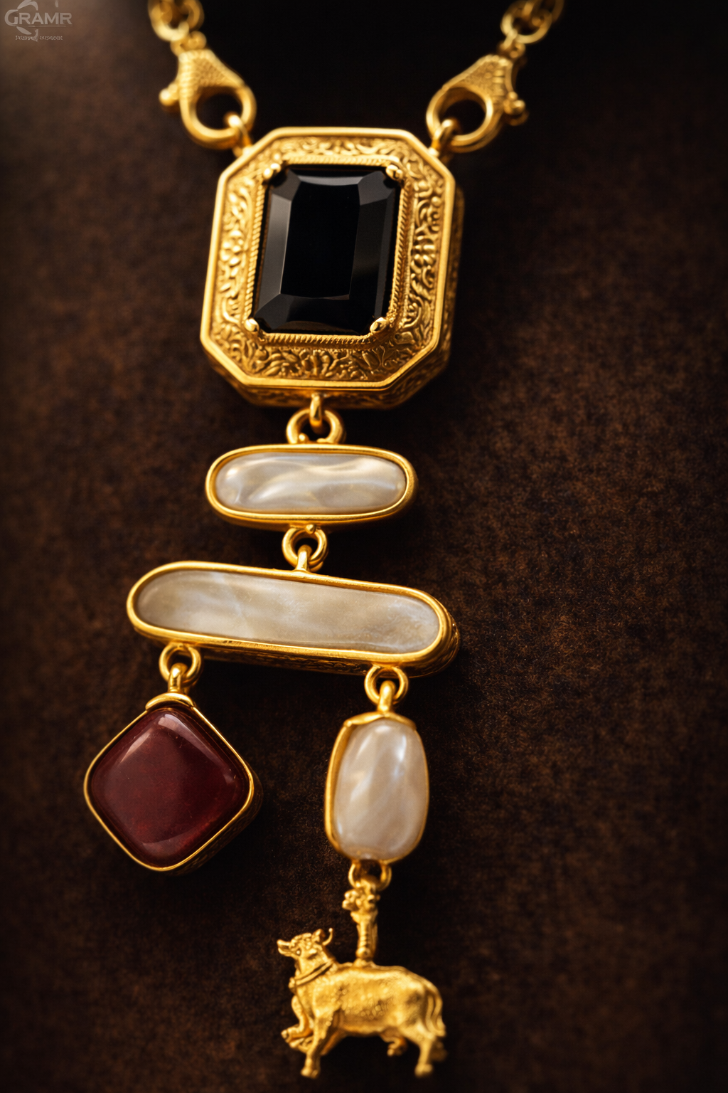 Multi Stone Gold Pendant Necklace Set With Baroque Pearl Drop Earrings