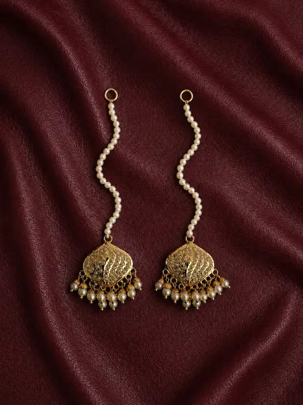 Royal Pearl Multi-Layer, Jadau Necklace Set with Gold-Tone Pendant & Matching Earrings with Ear chain | Traditional Wedding Jewellery for Women