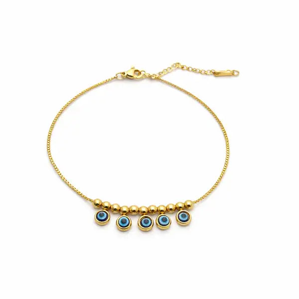 Gold Plated Evil Eye Charm Anklet | Tarnish Resistant Foot Jewelry