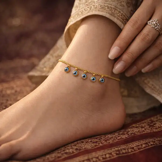 Gold Plated Evil Eye Charm Anklet | Tarnish Resistant Foot Jewelry