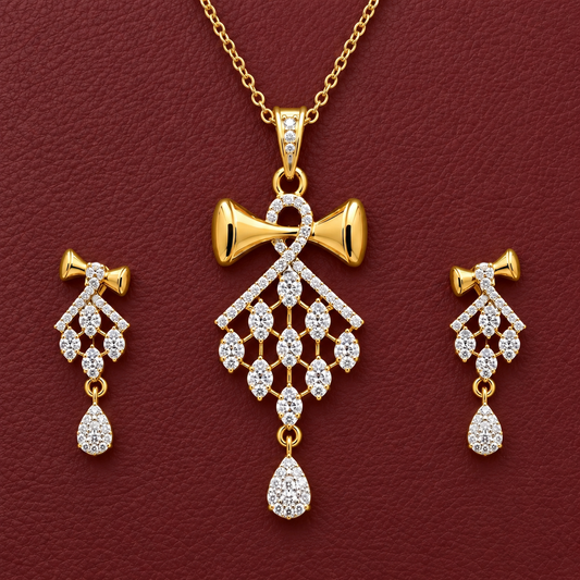 Antique gold-tone necklace and earrings set featuring royal crimson gemstones and pearls on a textured crimson velvet background.