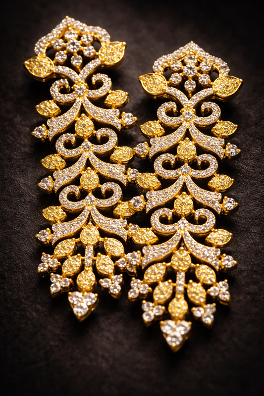 Gold Plated American Diamond Chandelier Long Drop Bridal Earrings