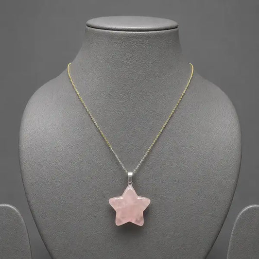 Rose Quartz Star Pendant Necklace with Dual-Tone Chain