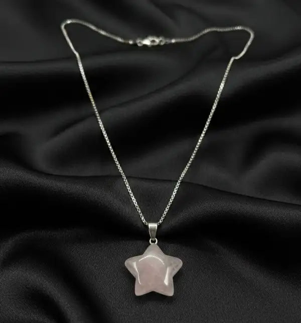 Rose Quartz Star Pendant Necklace | Natural Crystal Love Charm With Dual Tone Gold And Silver Anti Tarnish Chain