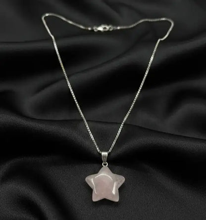 Genuine Rose Quartz Healing Crystal Star Pendant