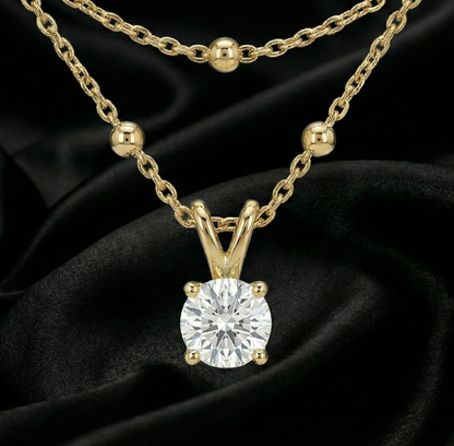 Minimalist Double Chain Layered Solitaire AD Gold Plated Necklace