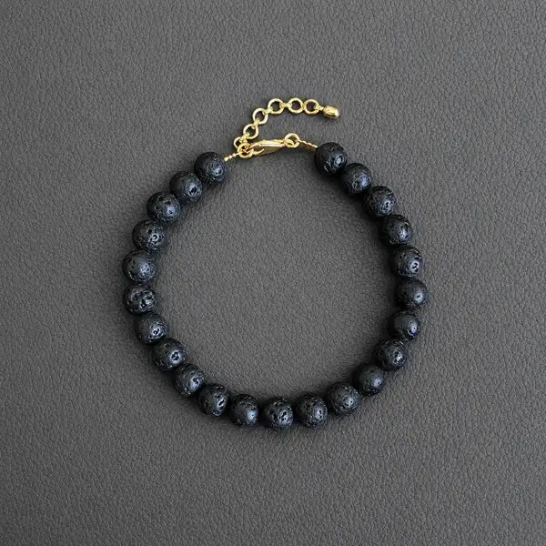 Natural Black Lava Rock Bracelet | Adjustable Aromatherapy Diffuser Bead Bracelet For Stress Relief And Focus