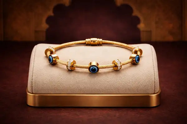 Gold Twisted Wire Evil Eye Bracelet | Crystal Protection Bangle