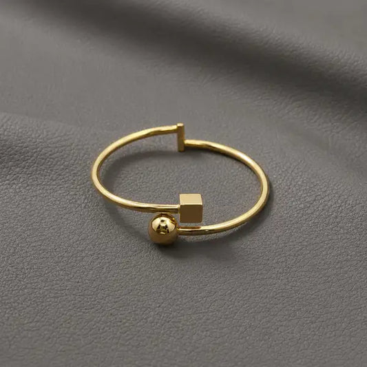 Minimalist Gold Plated Ball And Cube Open Cuff Bracelet